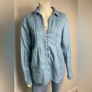 Free People Women Boho top Long Sleeve Button Down blouse M Blue Shirt